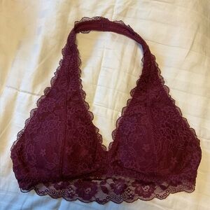 Hollister Elegant Lace Halter Bralette - Burgundy Size Small
